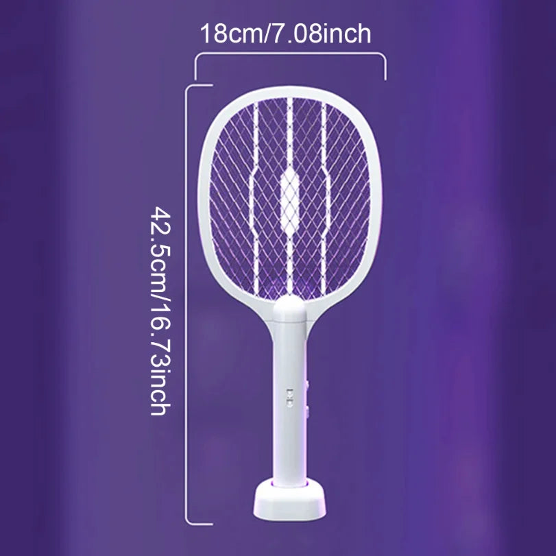 Handheld Electric Fly Swatter 3000V Bug Zapper Racket 2 in 1 Fly Swatter with USB Rechargeable Mosquito Killer Lamp Pest Control