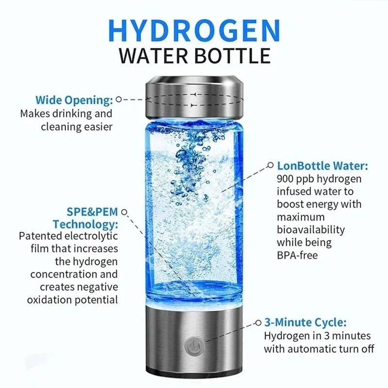 Hydrogen Water Bottle,Portable Hydrogen Water Generator Machine, Improve Water in 3 Minutes Quick Electrolysis Suitable for Home