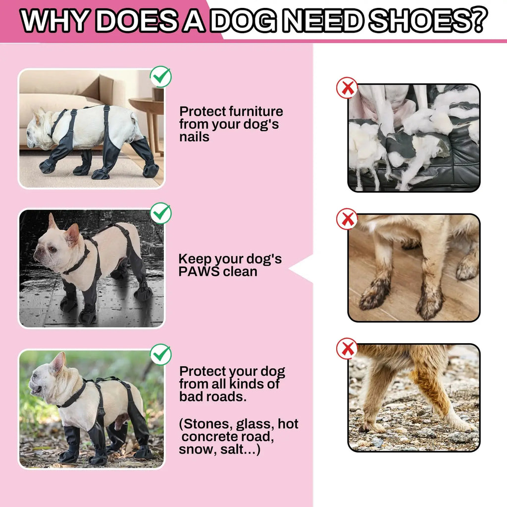 Dog Shoes Waterproof Adjustable Dog Boots Rain Day Pet Supplies Shoes For Dogs Outdoor Walking Soft French Bulldog Paws Protect
