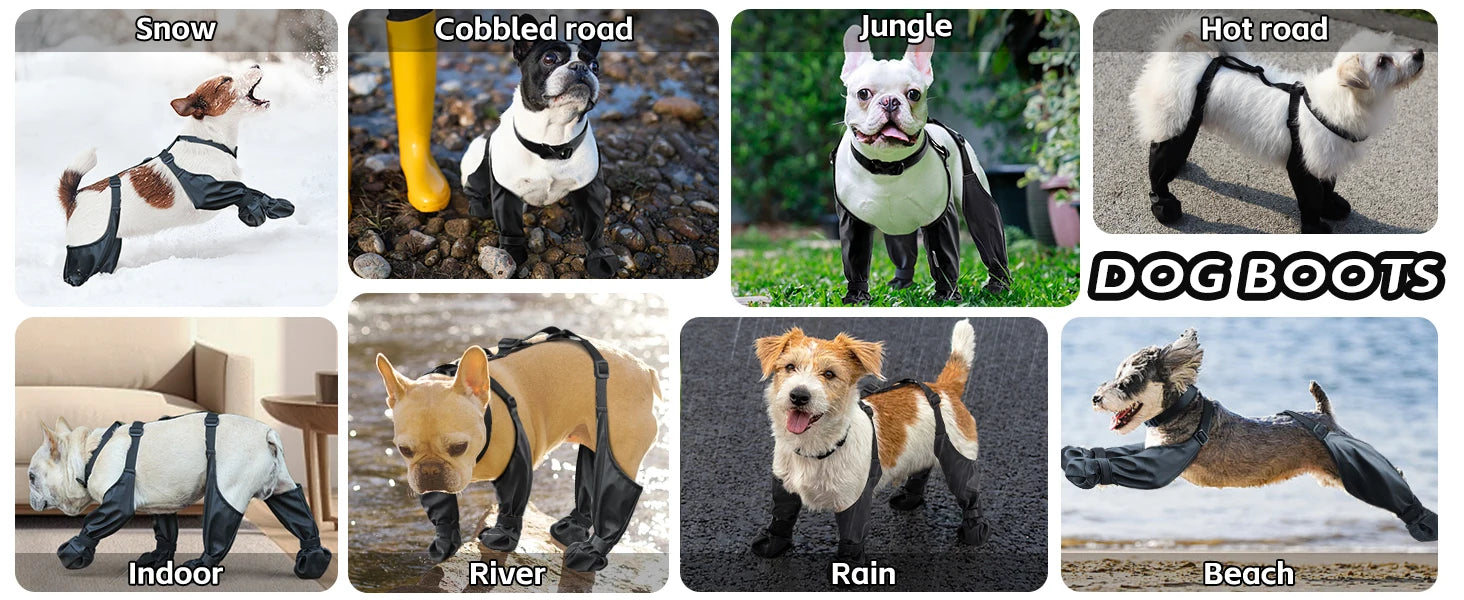 Dog Shoes Waterproof Adjustable Dog Boots Rain Day Pet Supplies Shoes For Dogs Outdoor Walking Soft French Bulldog Paws Protect