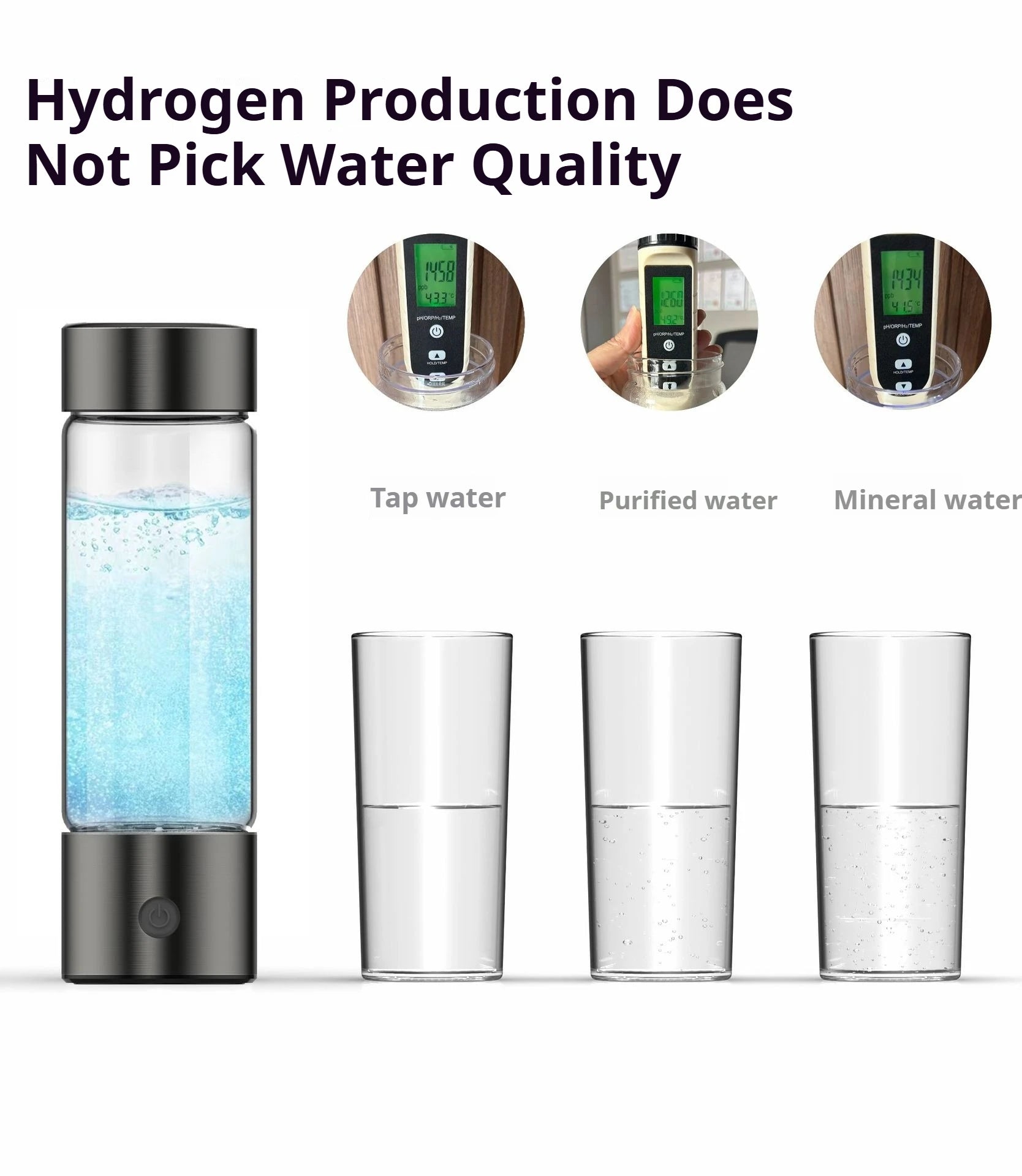 Hydrogen Water Bottle,Portable Hydrogen Water Generator Machine, Improve Water in 3 Minutes Quick Electrolysis Suitable for Home